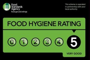 Five star Hygiene Rating from Torbay Council